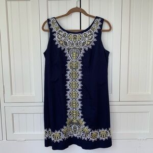 Strapless Lilly Pulitzer cotton navy dress with embroidered design.